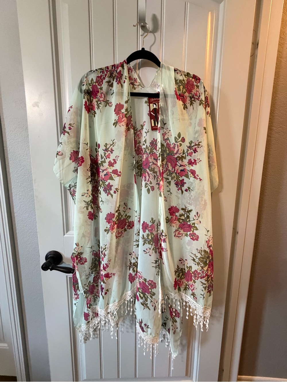 Faded Glory Mint Floral Kimono Scarf with Rose Print